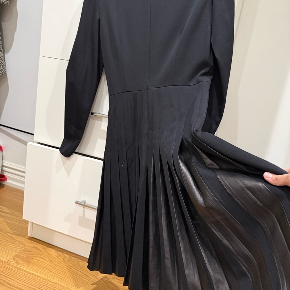 Prada Black leather inset Pleated Dress
